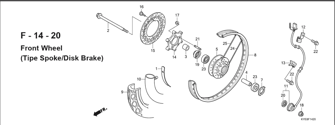 F-14-20 Front Wheel Tipe Spoke  Disk Brake – Katalog Suku Cadang Honda New Mega Pro Carbu KYE