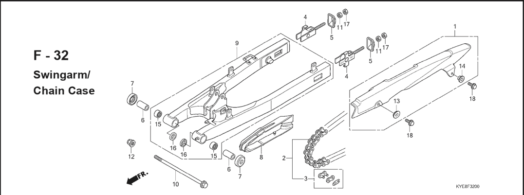F-32 Swingarm Chain Case – Katalog Suku Cadang Honda New Mega Pro Carbu KYE