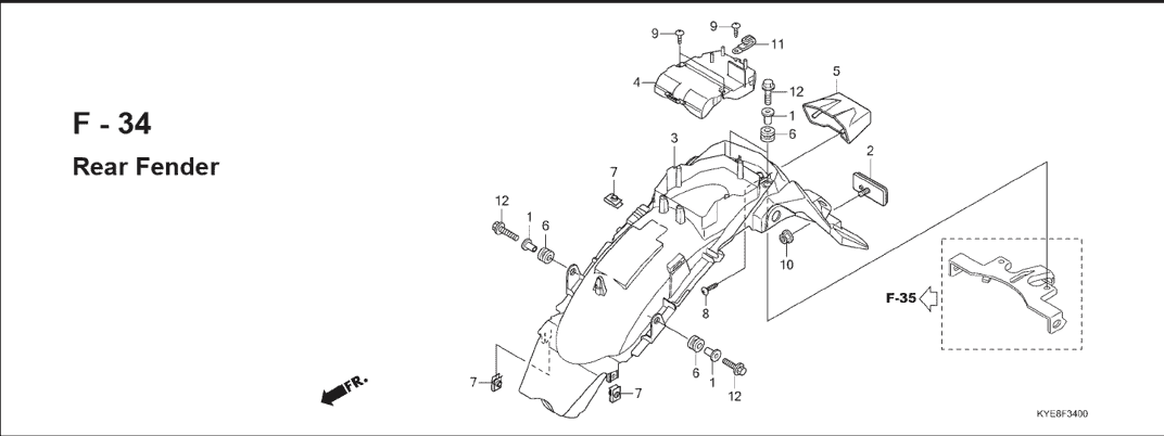 F-34 Rear Fender – Katalog Suku Cadang Honda New Mega Pro Carbu KYE