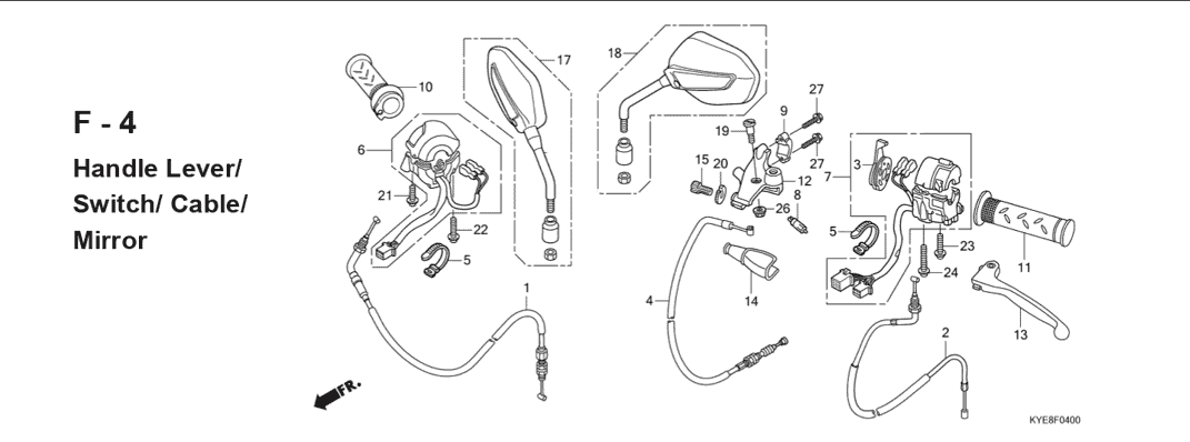 F-4 Handle Lever Swicth Cable Miror