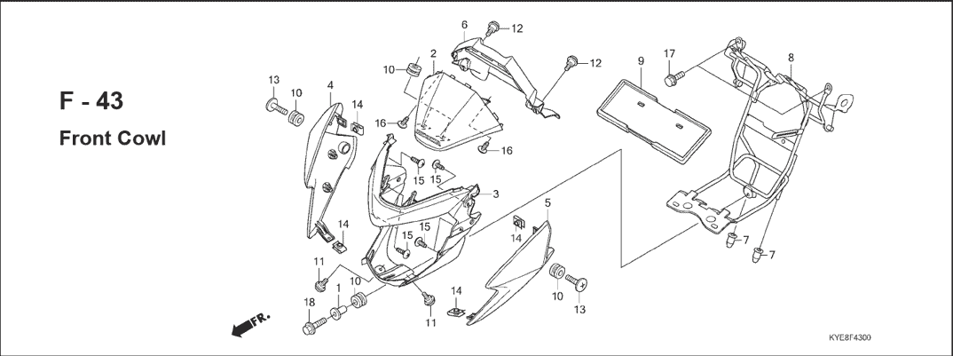 F-43 Font Cowl – Katalog Suku Cadang Honda New Mega Pro Carbu KYE