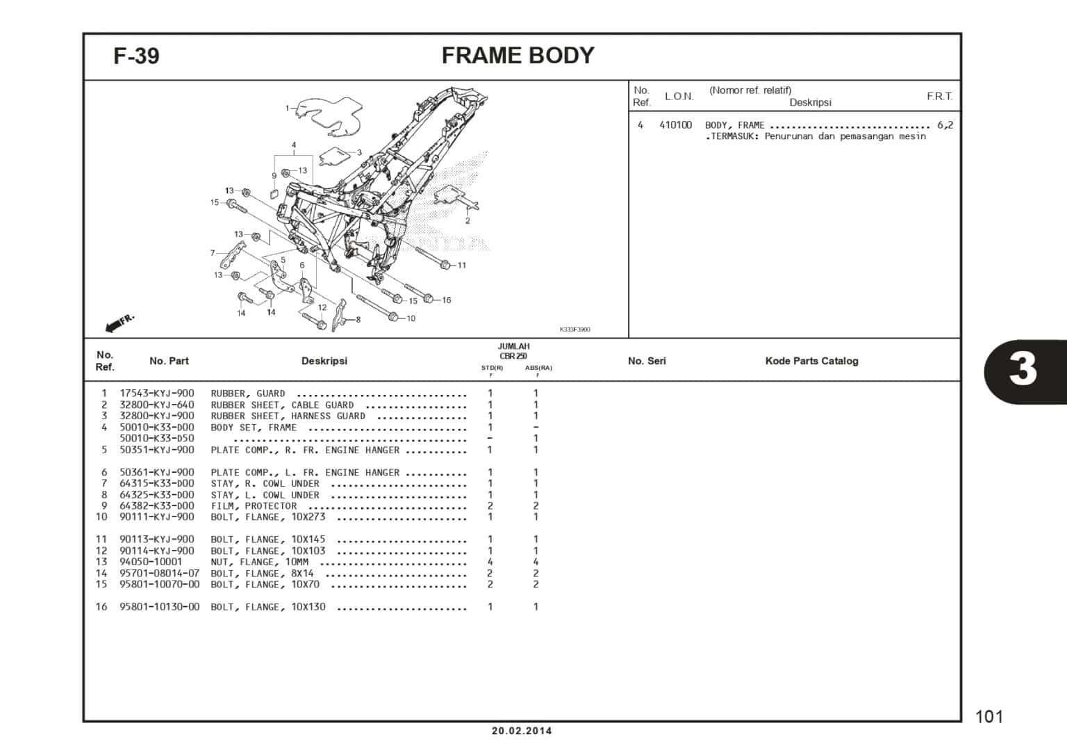 F-39 Frame Body - Katalog Suku Honda CBR 250R CBU - Harga Kredit Motor ...