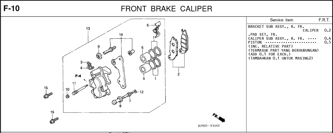 F-10 Front Brake Caliper – Katalog Suku Cadang Honda Karisma