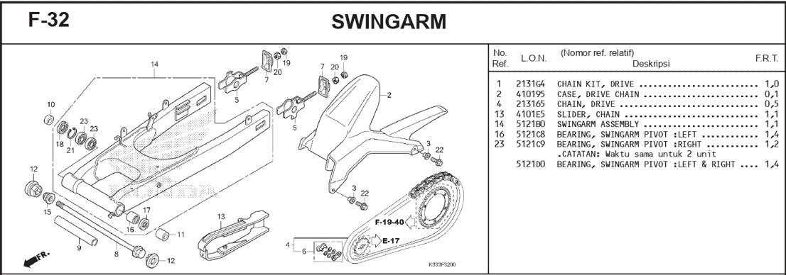 F-32 Swingarm – Katalog Suku Cadang Honda CBR 250R CBU