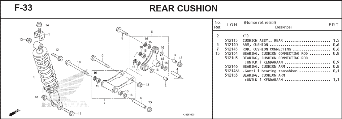 F-33 Rear Cushion – Katalog Suku Cadang Honda CBR 250R CBU