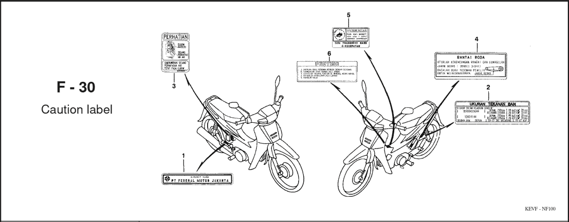 F-30 Caution Label – Katalog Suku Cadang Honda Supra 100
