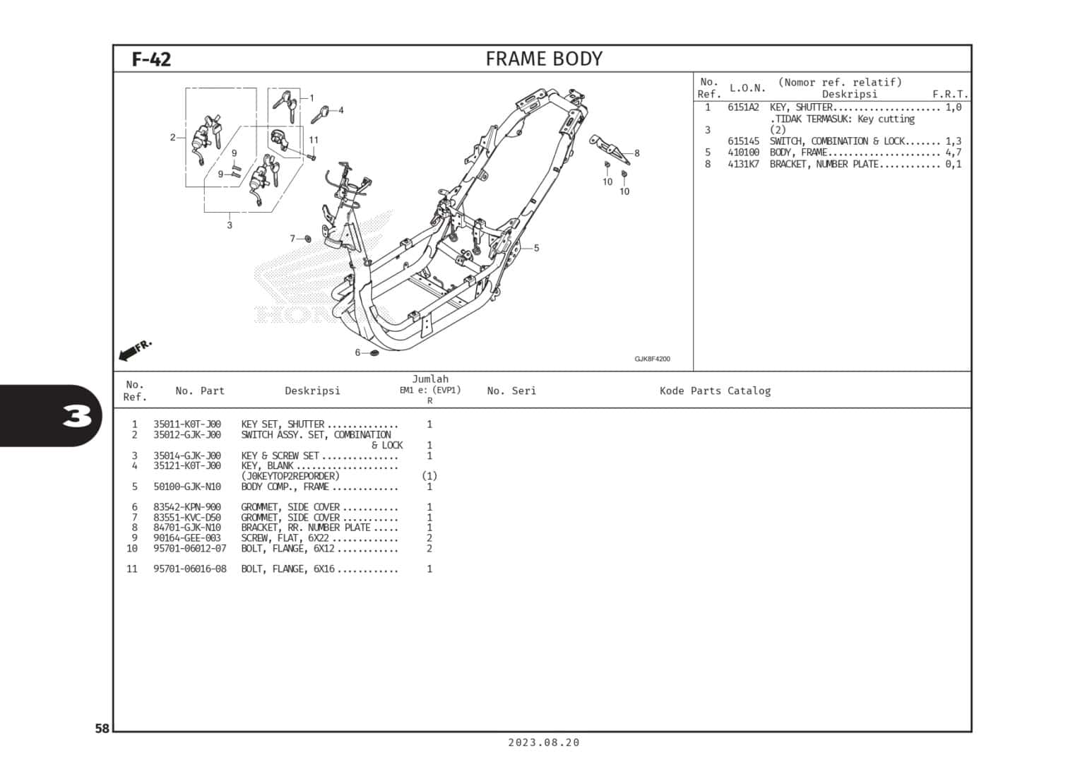 F-42 Frame Body - Katalog Suku Cadang Motor Honda EM1 - Harga Kredit ...