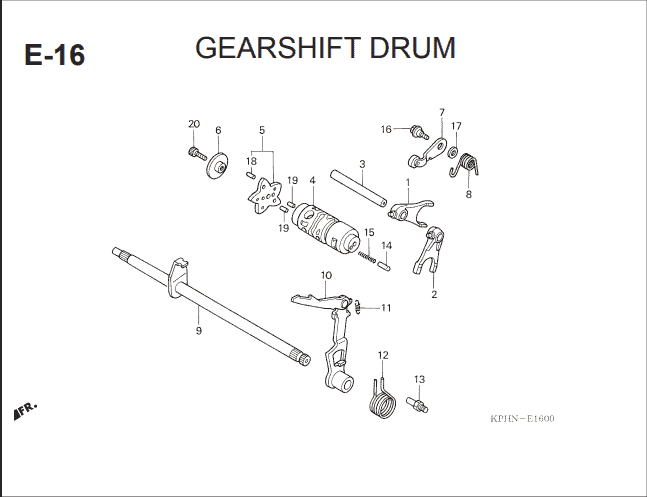 E-16 Gearshift Drum – Katalog Suku Cadang Honda Supra X 125 KVL