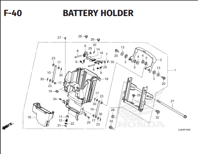 F-40 Battery Holder – Katalog Suku Cadang Motor Honda EM1