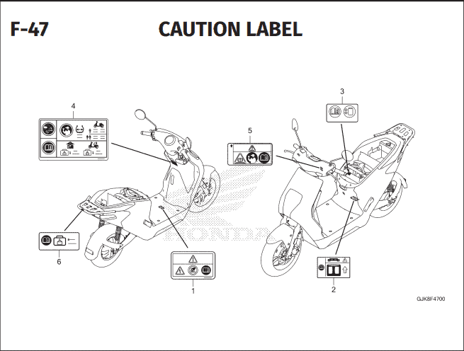 F-47 Caution Label – Katalog Suku Cadang Motor Honda EM1