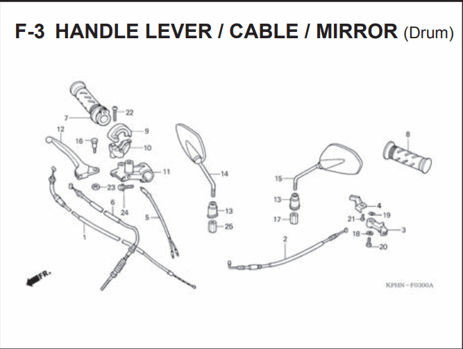 F-3 Handle Lever Cable Mirror (Tipe Drum Brake) – Katalog Suku Cadang Honda Supra X 125 Series