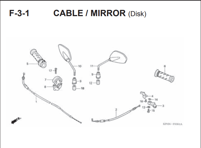 F-3-1 Cable Mirror (Tipe Disk Brak) –  Katalog Suku Cadang Honda Supra X 125 Series