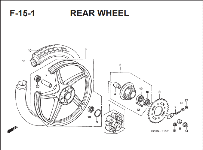 F-15-1 Rear Wheel (Tipe CW – Drum Brake) – Katalog Suku Cadang Honda Supra X 125 Series