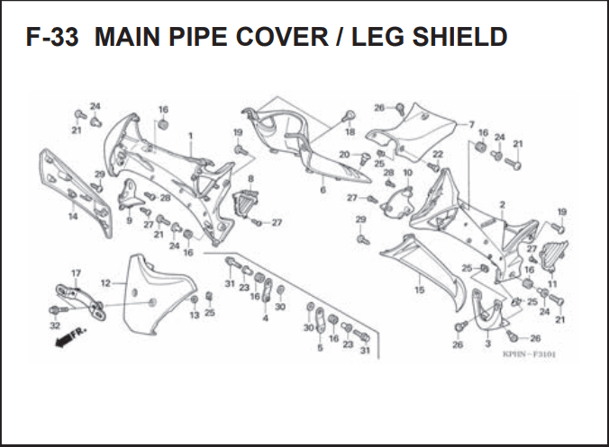 F-33 Main Pipe Cover Leg Shield – Katalog Suku Cadang Honda Supra X 125 Series