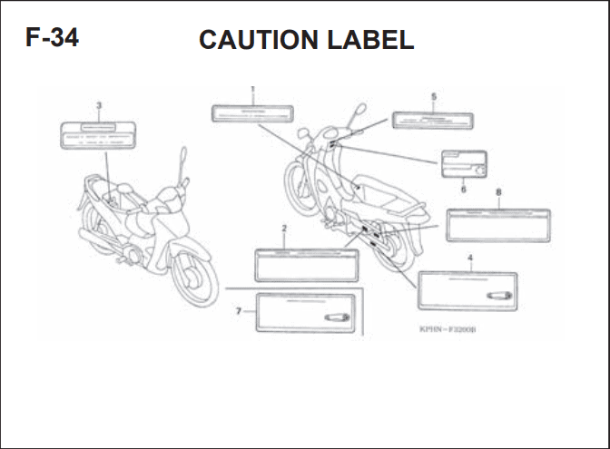 F-34 Caution Label – Katalog Suku Cadang Honda Supra X 125 Series