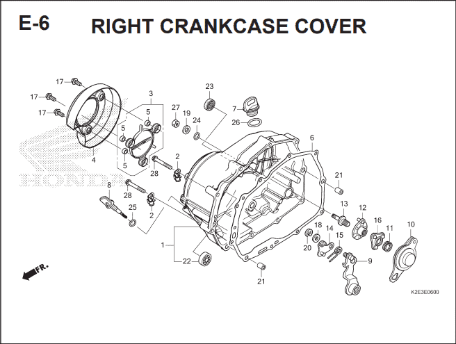 E-6 Right Crankcase Cover – Katalog Suku Cadang Honda CT 125 Hunter Cub