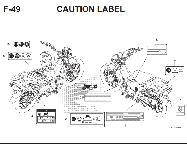 F-49 Caution Label – Katalog Suku Cadang Honda CT 125 Hunter Cub