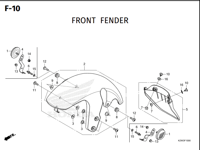 F-10 Front Fender – Katalog Suku Cadang Honda ST 125 DAX