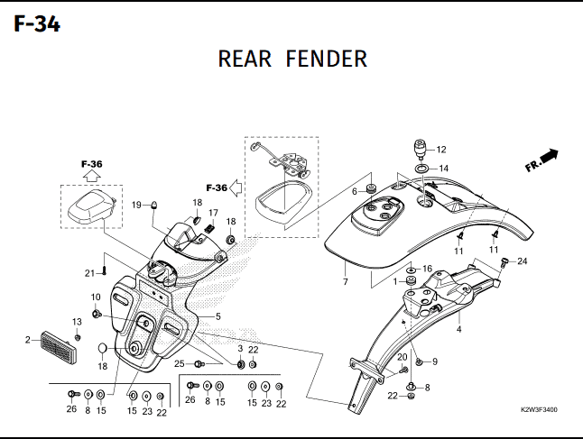 F-34 Rear Fender – Katalog Suku Cadang Honda ST 125 DAX