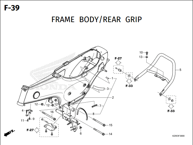 F-39 Frame Body Rear Grip – Katalog Suku Cadang Honda ST 125 DAX