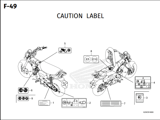 F-49 Caution Label – Katalog Suku Cadang Honda ST 125 DAX