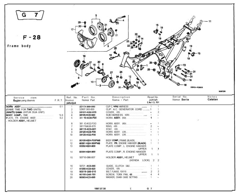 F-28 Frame Body - Katalog Suku Cadang Honda GL Pro Max - Harga Kredit ...