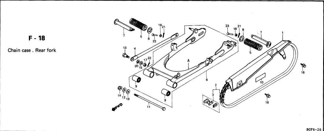 F-18 Chain Case Rear Fork – Katalog Suku Cadang Honda WIN GF6