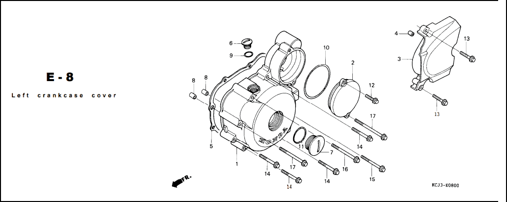 E-8 Left Crankcase Cover – Katalog Suku Cadang Honda Tiger 2000