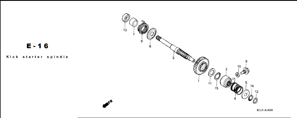 E-16 Kick Starter Spindle – Katalog Suku Cadang Honda Tiger 2000