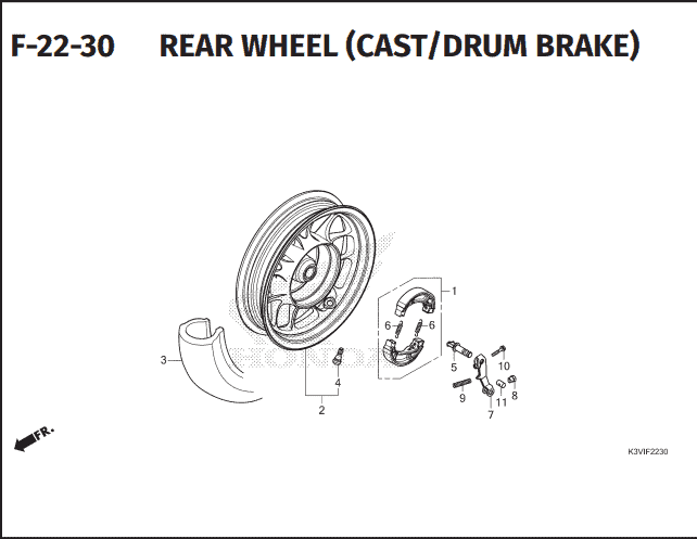 F-22-30  Rear Wheel (Cast Drum Brake) – Katalog Suku Cadang Honda Stylo 160