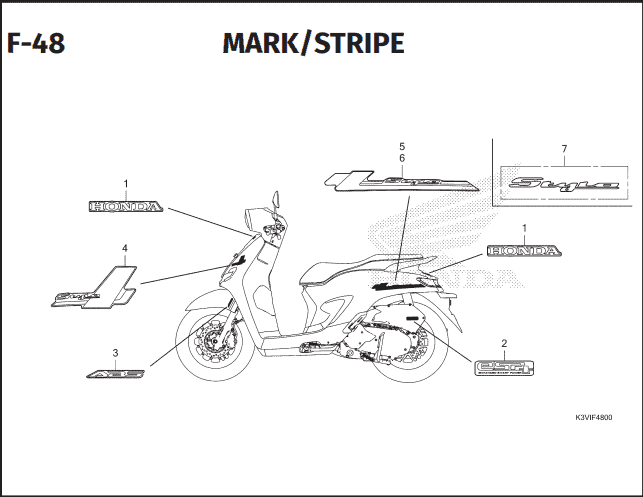 F-48 Mark Strip – Katalog Suku Cadang Honda Stylo 160