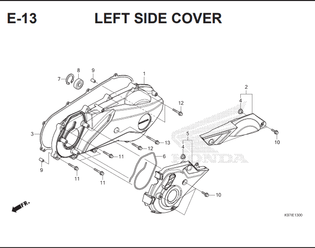 E-13 Left Crankcase Cover – Katalog Suku Cadang Honda PCX HYBRID 2018MY