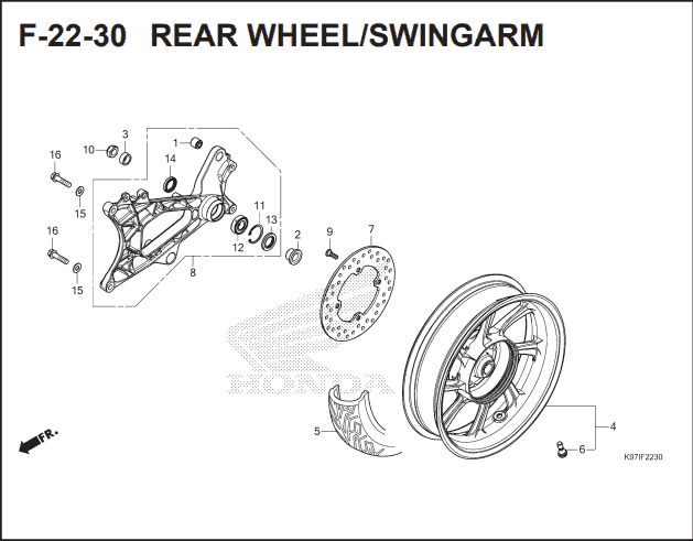 F-22-30 Rear Wheel Swingarm – Katalog Suku Cadang Honda PCX HYBRID 2018MY