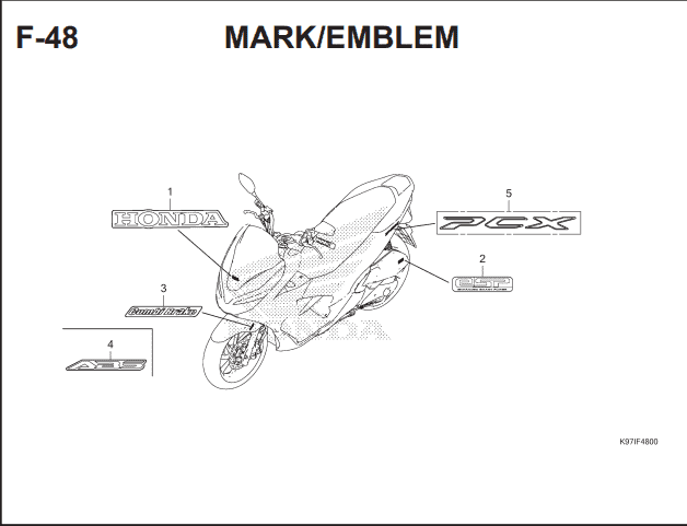 F-48 Mark Emblem – Katalog Suku Cadang Honda PCX HYBRID 2018MY