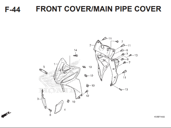 F-44 Front Cover Main Pipe – Katalog Suku Cadang Honda Revo FI K03