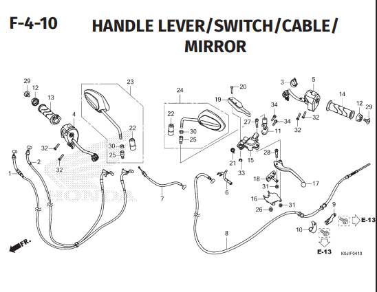 F-4-10 Handle Lever Switch Cable Mirror – Honda Genio K0JB
