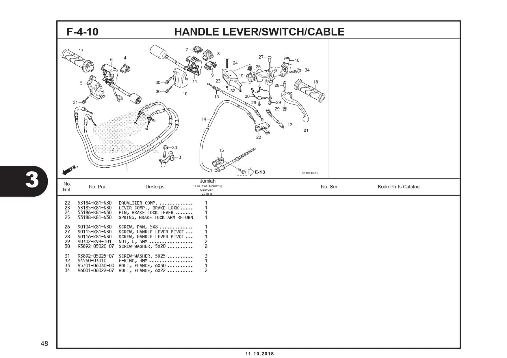 F-4-10 Handle Lever / Switch / Cable - Katalog Honda BeAT Street eSP K81 - Harga Kredit Motor ...
