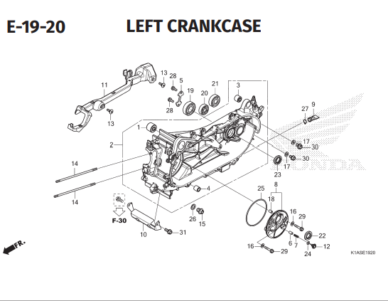E-19-20 Left Crankcase – Honda BeAT Street K1AL