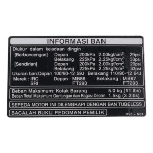 Label Tire Honda Scoopy eSP K93 87505K93N01-LABEL-TIRE